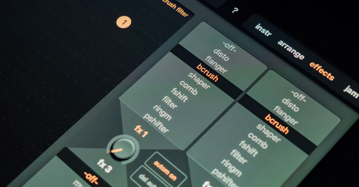 Close-up of digital music production interface showing various sound filter settings.